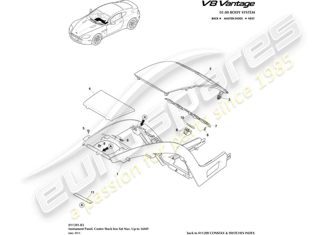 a part diagram from the Aston Martin V8 Vantage (2013) parts catalogue