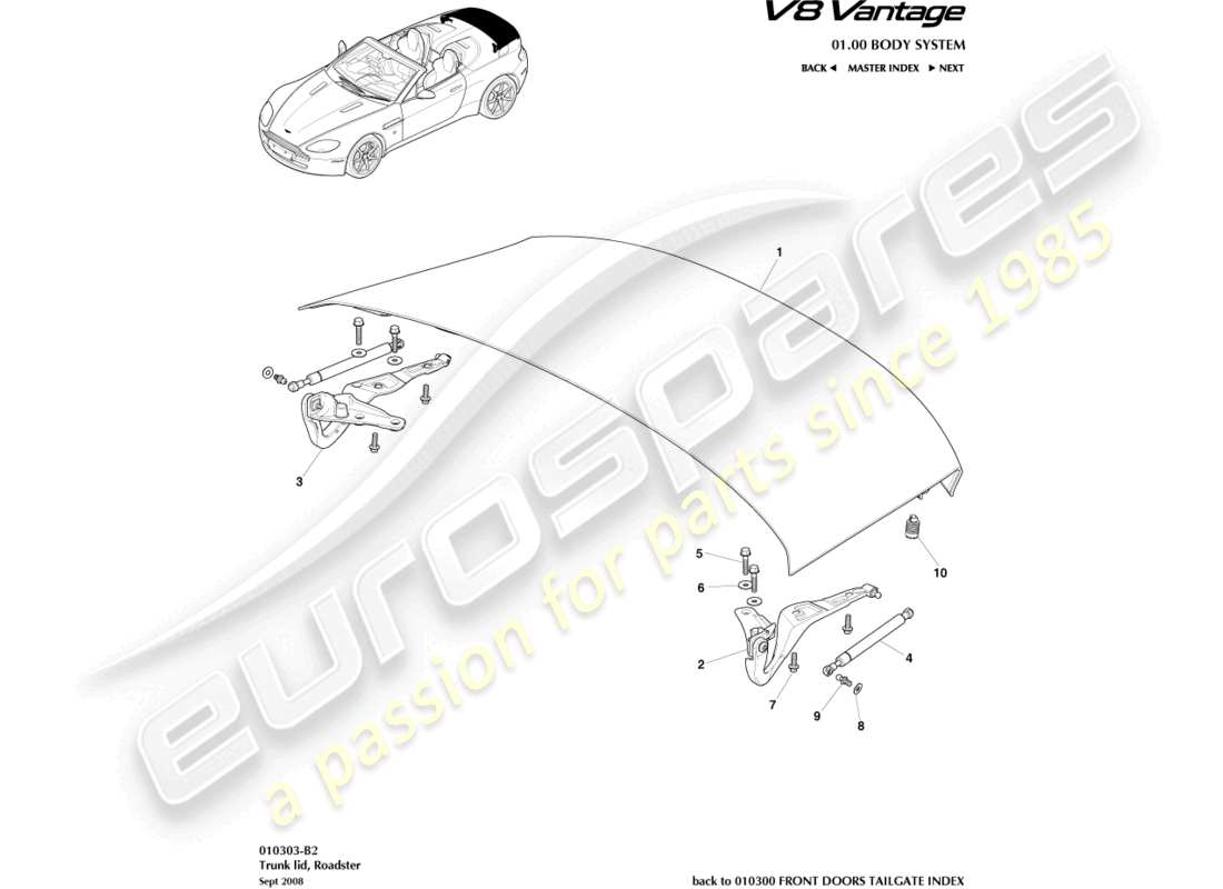 a part diagram from the aston martin v8 vantage (2011) parts catalogue