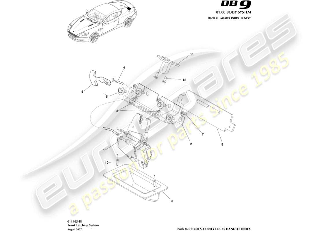 a part diagram from the Aston Martin DB9 (2010) parts catalogue