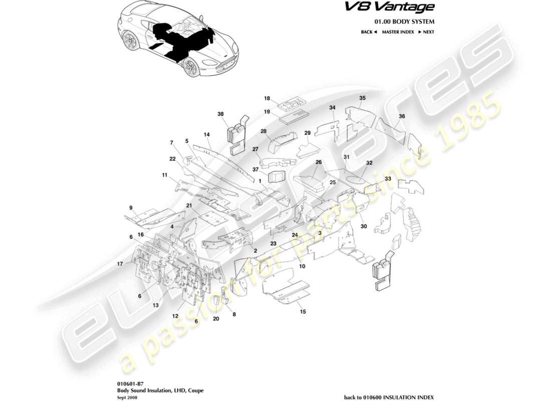 a part diagram from the aston martin v8 vantage (2012) parts catalogue