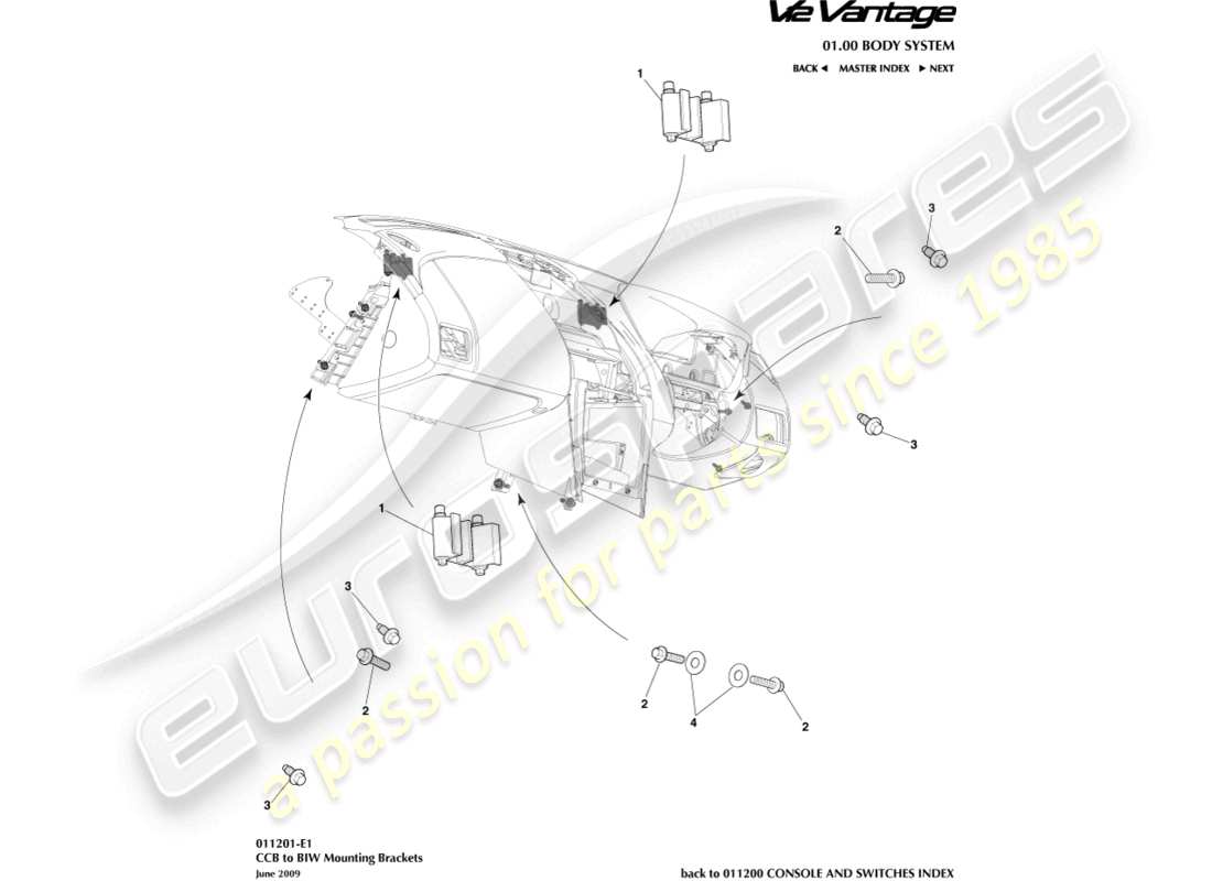 aston martin v12 vantage (2011) ccb to biw brackets part diagram