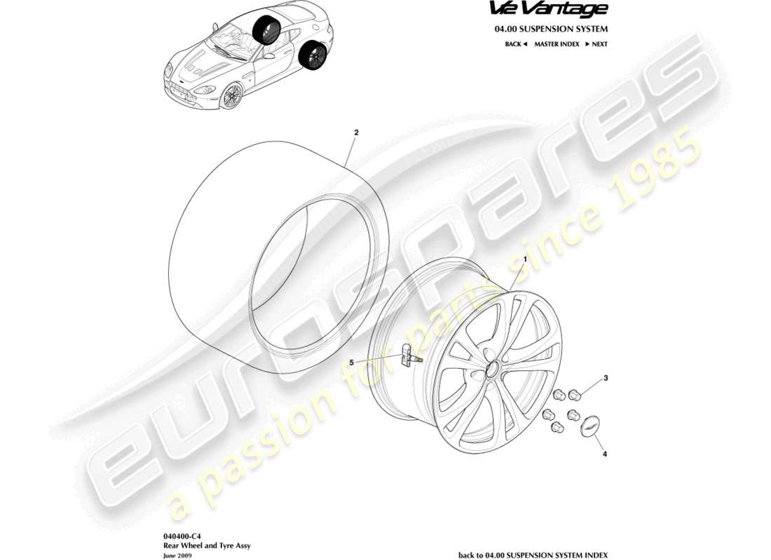 aston martin v12 vantage (2013) rear wheels & tyres part diagram