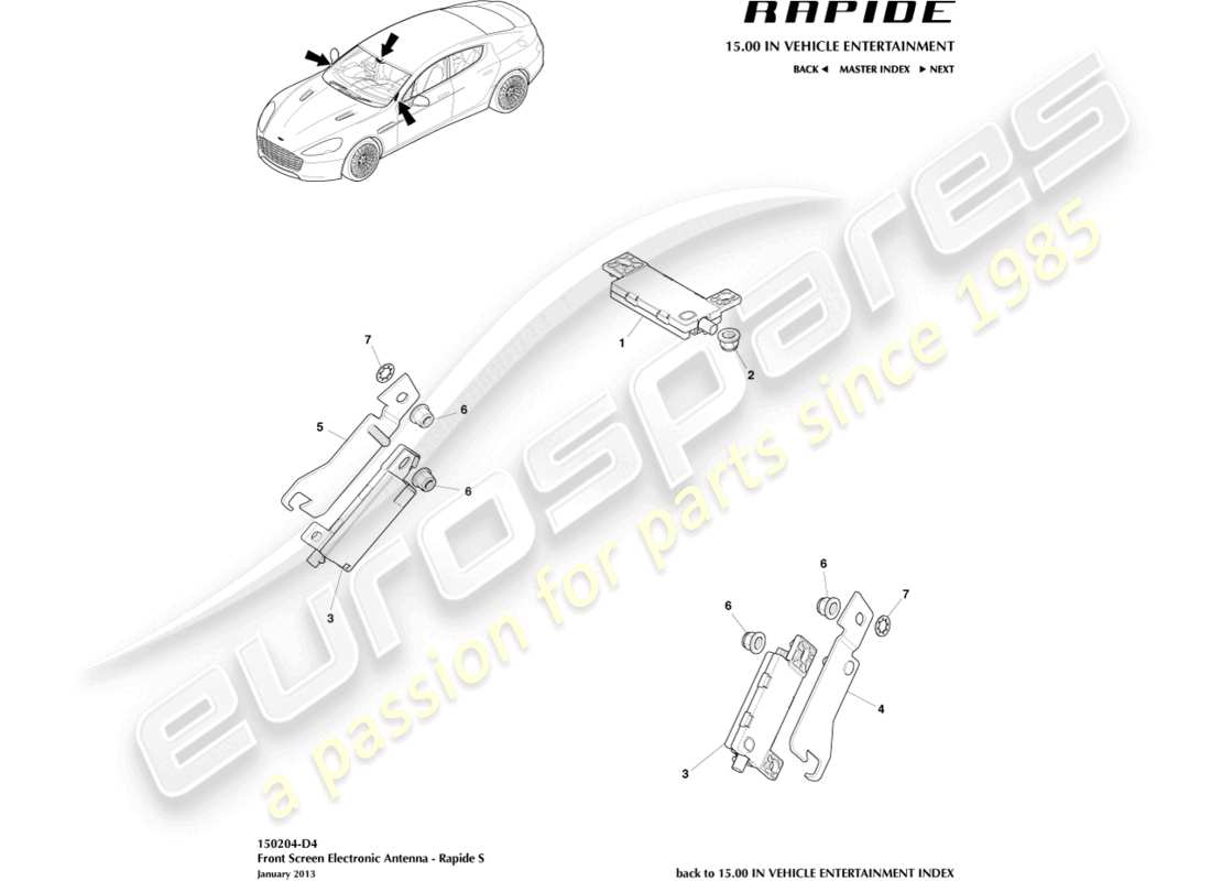 aston martin rapide (2013) electronic antenna, 13my to 14.5my part diagram