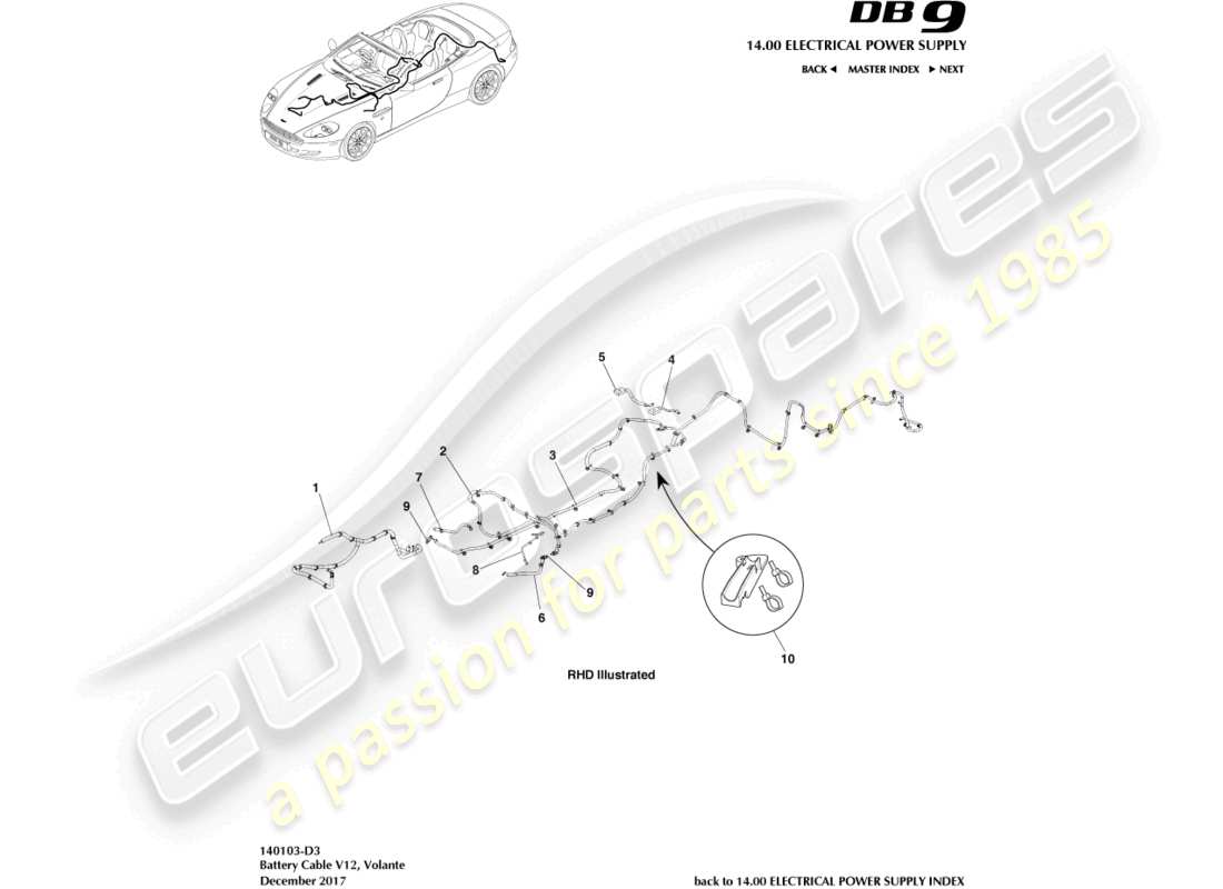 aston martin db9 (2009) battery cables, volante part diagram