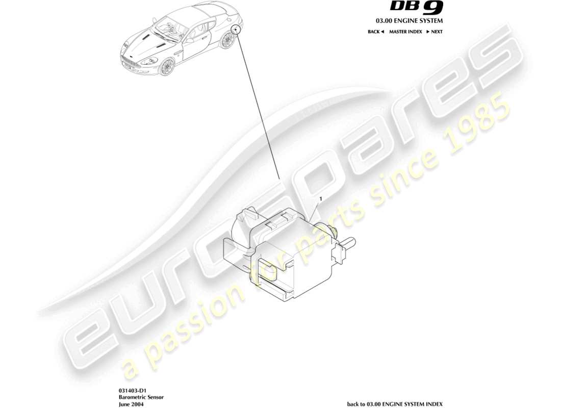 aston martin db9 (2009) barometric sensor part diagram