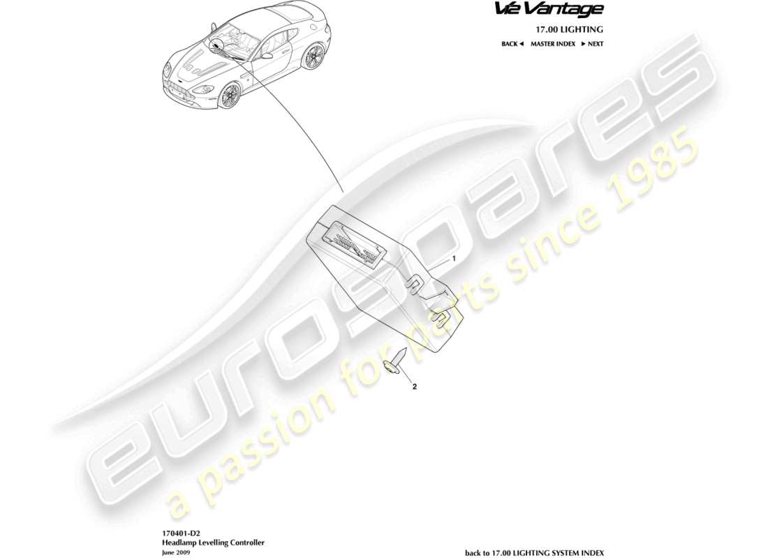 aston martin v12 vantage (2012) headlamp leveling controller part diagram