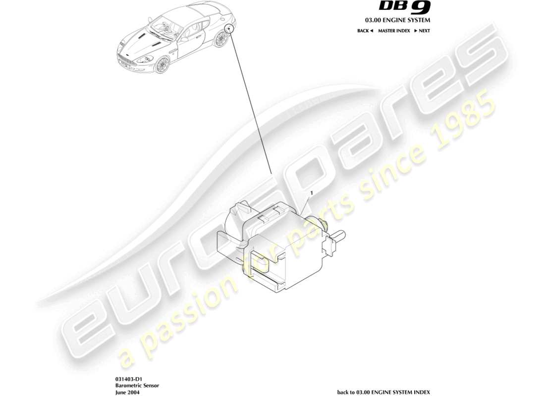 aston martin db9 (2011) barometric sensor parts diagram