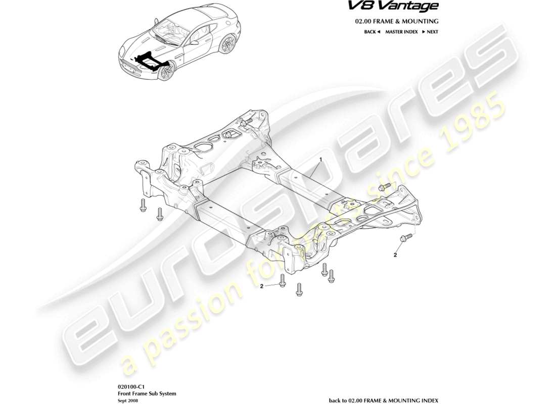 aston martin v8 vantage (2018) front subframe part diagram