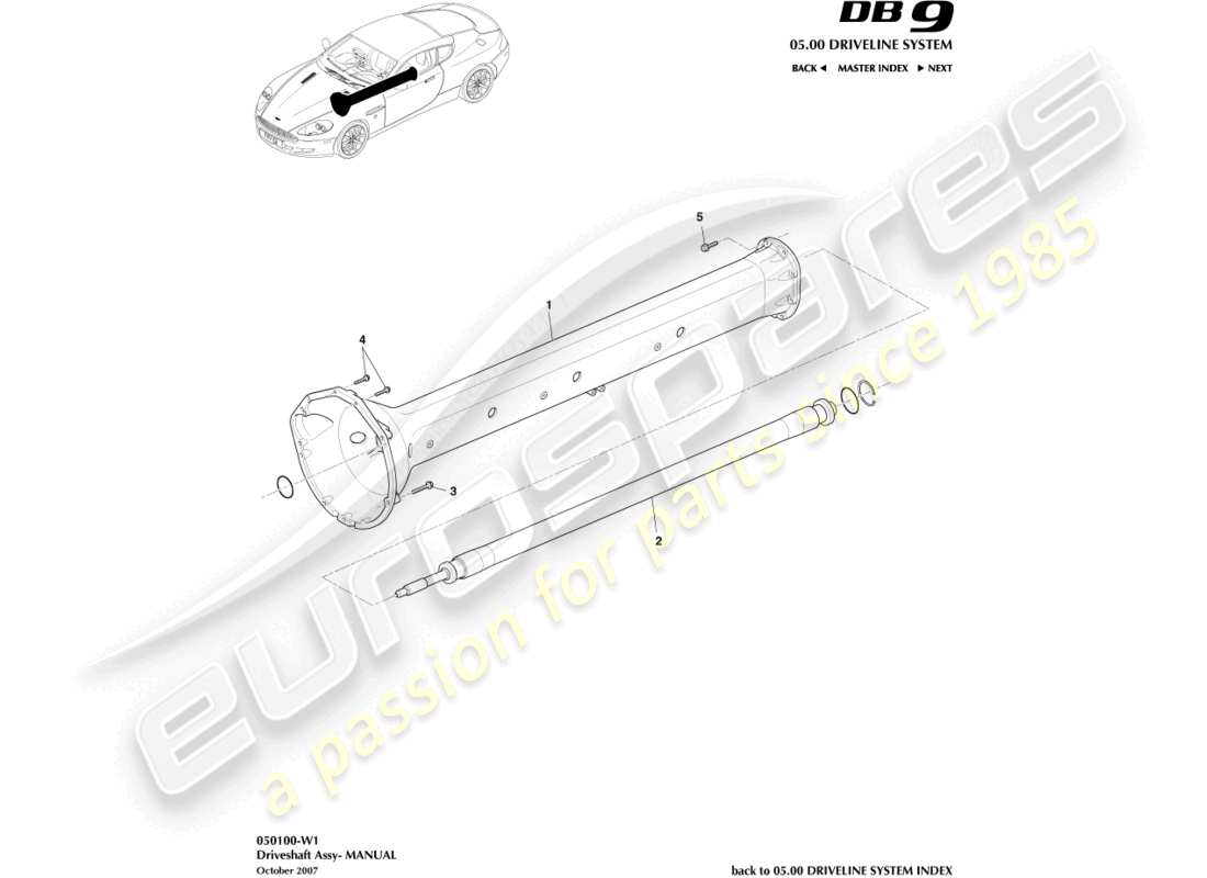 aston martin db9 (2006) driveshaft assembly, manual part diagram