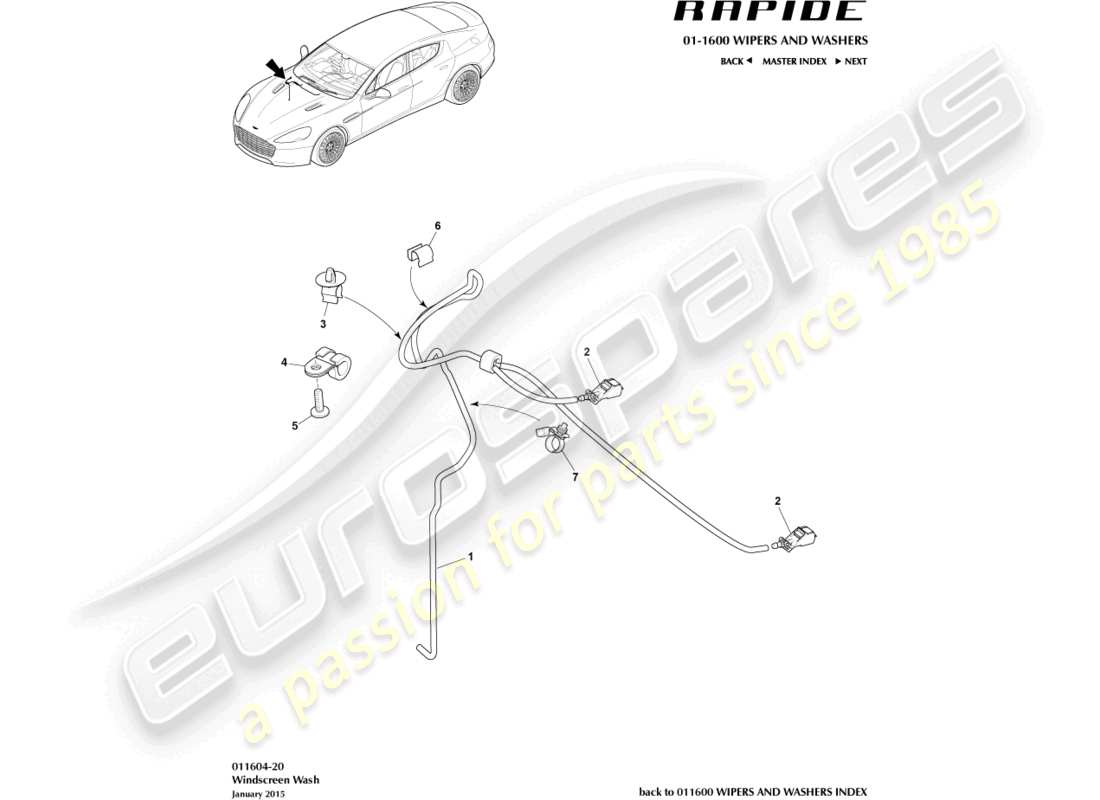 aston martin rapide (2017) windscreen wash part diagram