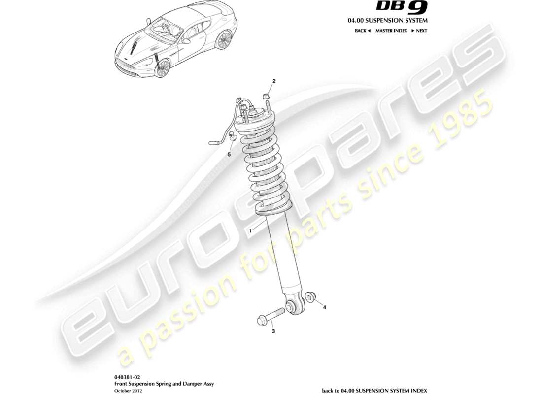 aston martin db9 (2015) front spring & damper part diagram