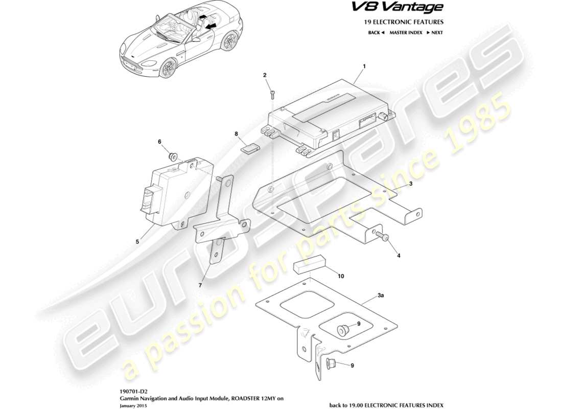 aston martin v8 vantage (2008) garmin navigation, roadster, 12my parts diagram