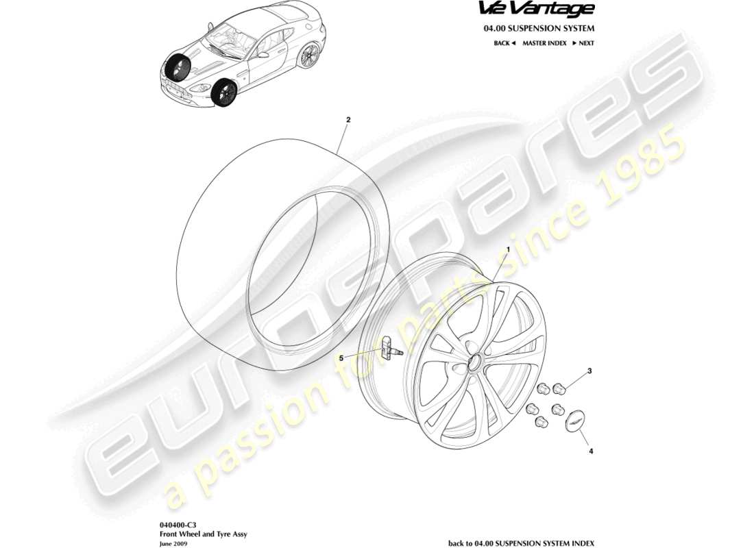 aston martin v12 vantage (2011) front wheels & tyres part diagram