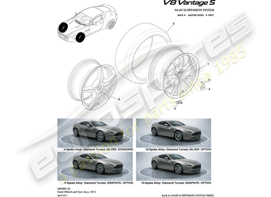 aston martin v8 vantage (2018) front wheels & tyres, 12.25my on part diagram