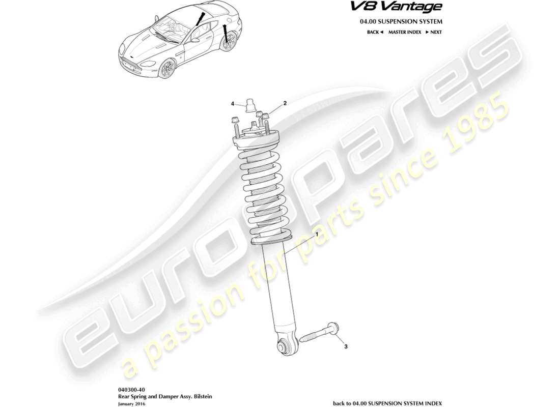 aston martin v8 vantage (2018) rear spring & damper, bilstein part diagram