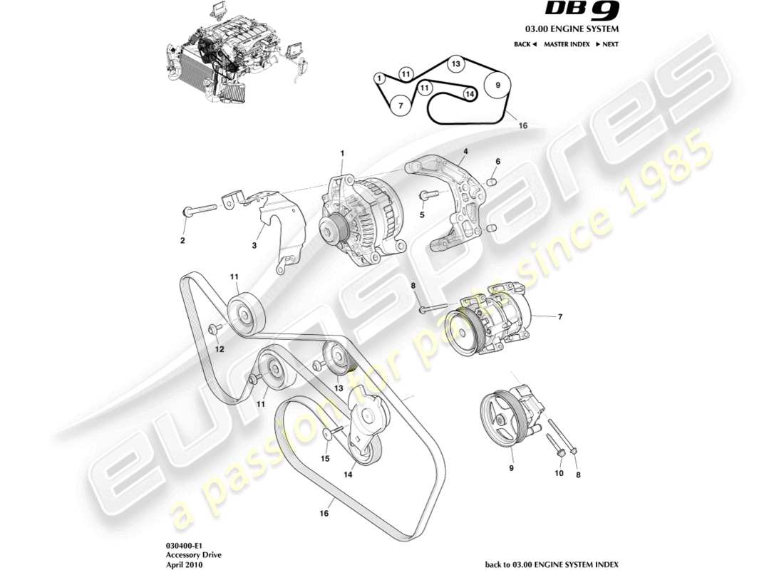 aston martin db9 (2010) accessory drive part diagram