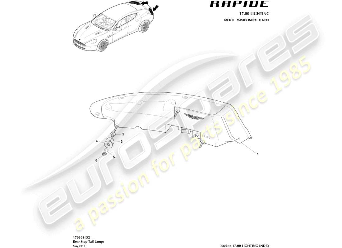 aston martin rapide (2017) rear lamps part diagram