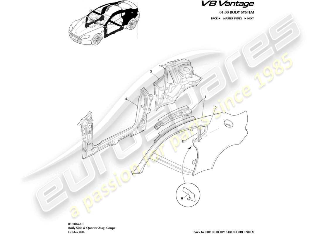 aston martin v8 vantage (2018) panel body side, coupe part diagram