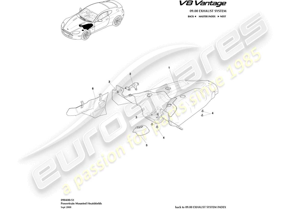 aston martin v8 vantage (2018) heatshield subsystem part diagram