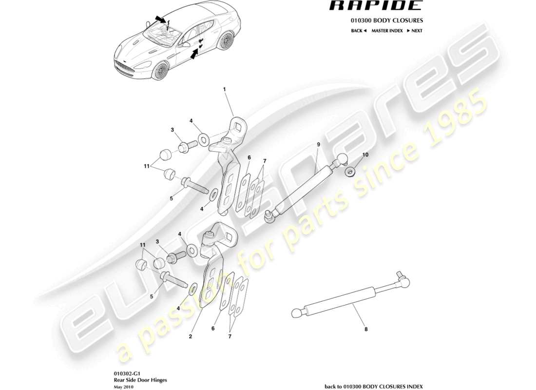 aston martin rapide (2013) rear door hinge assembly part diagram