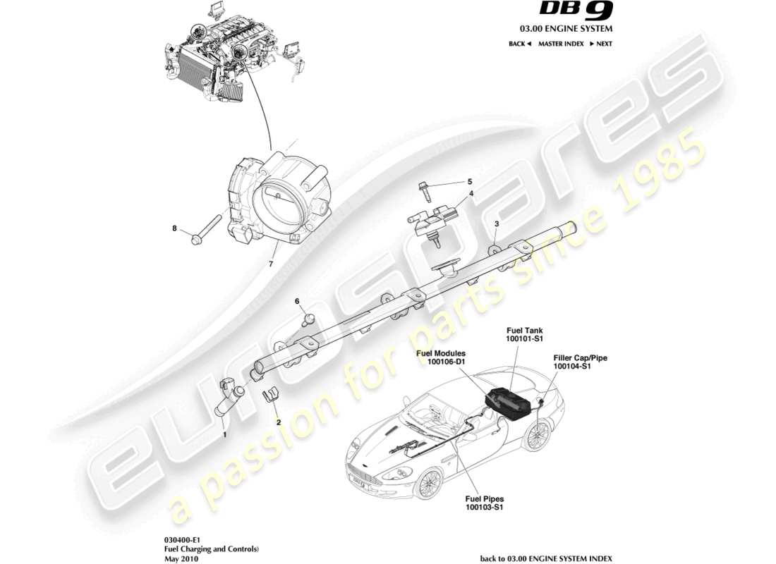 aston martin db9 (2009) fuel charging & control part diagram