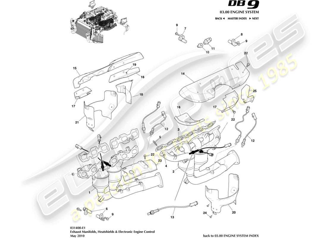 aston martin db9 (2009) exhaust manifolds part diagram