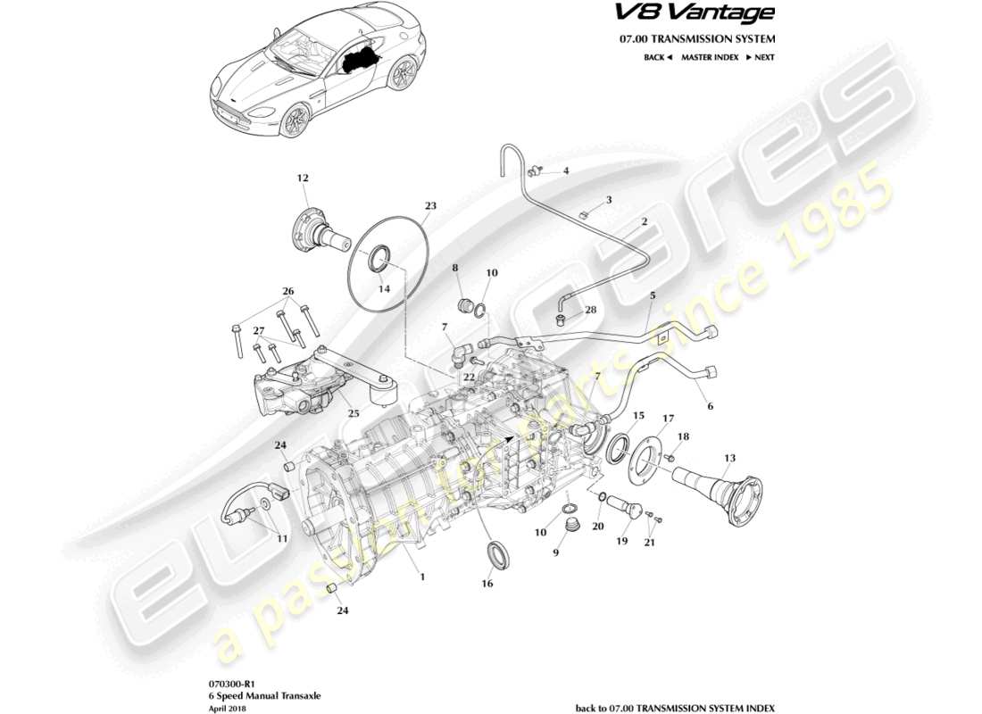 aston martin v8 vantage (2018) transaxle, manual, 6 spd part diagram