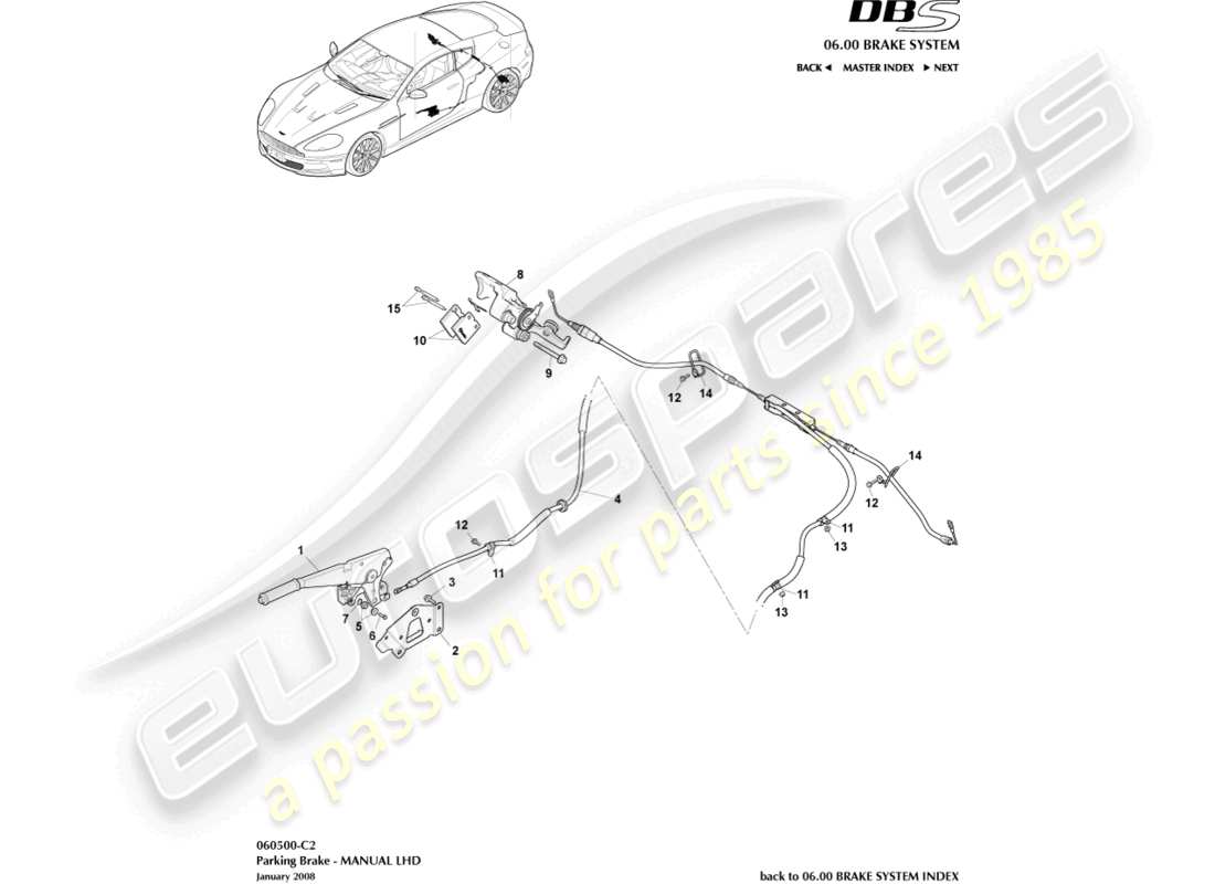 aston martin dbs (2012) parking brake, lhd part diagram
