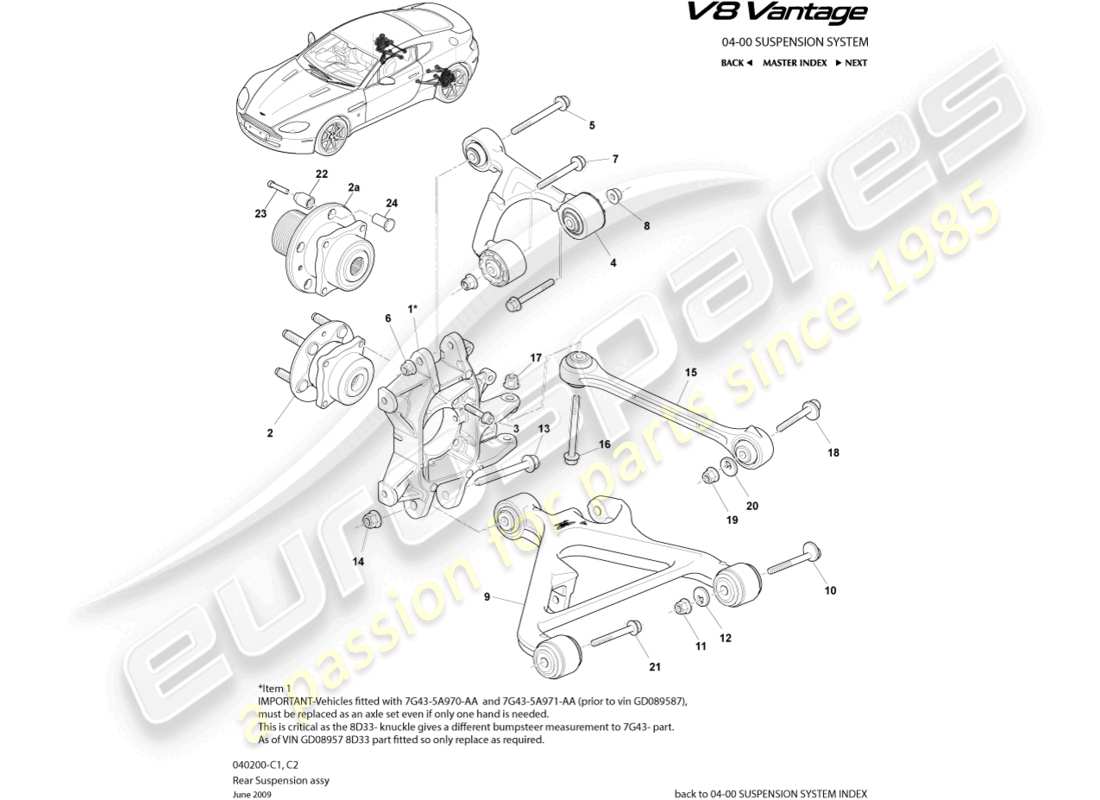 aston martin v8 vantage (2015) rear suspension assembly part diagram