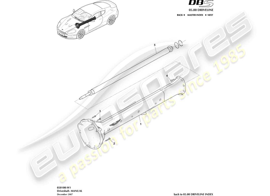 aston martin dbs (2012) driveshaft assembly, manual part diagram