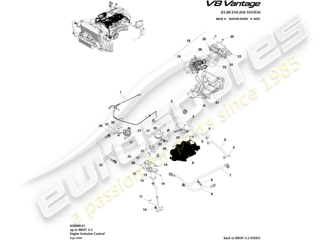 aston martin v8 vantage (2006) emission control parts diagram