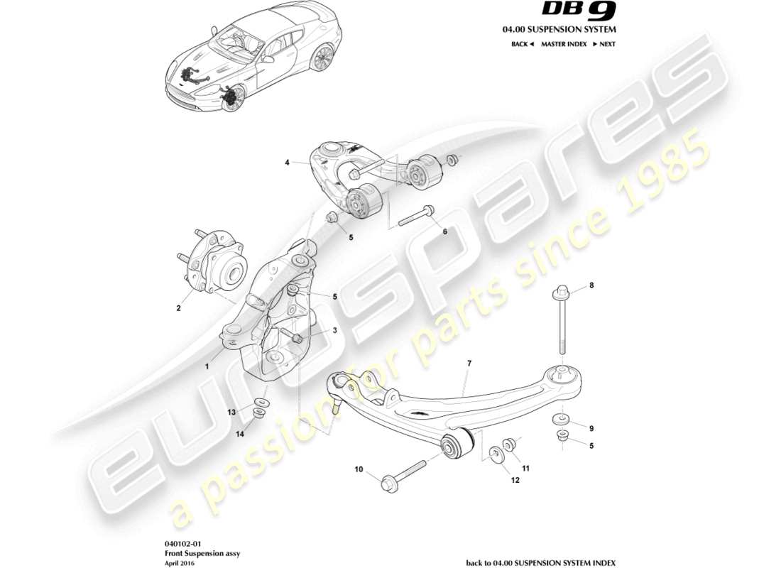 aston martin db9 (2013) front suspension assembly parts diagram