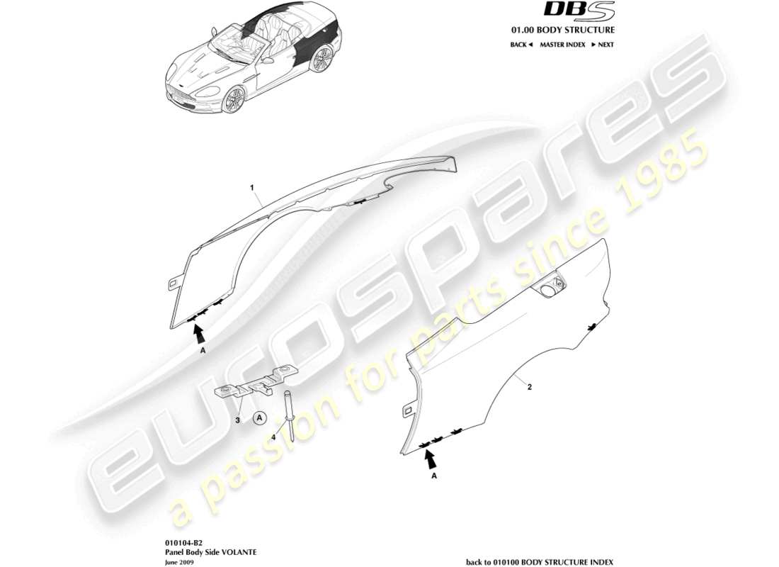 aston martin dbs (2010) panel body side, volante part diagram