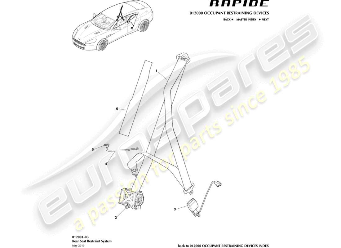 aston martin rapide (2016) rear seat belts part diagram