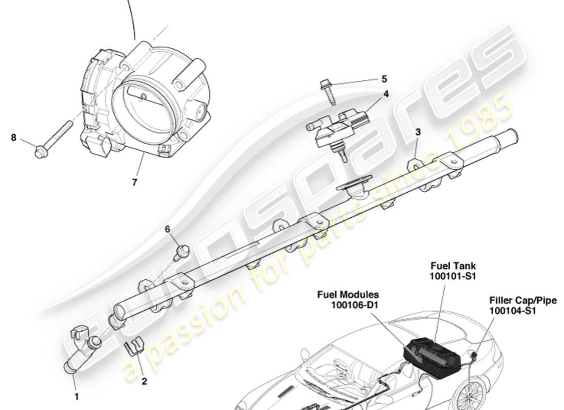 aston martin db9 (2011) fuel charging & control part diagram