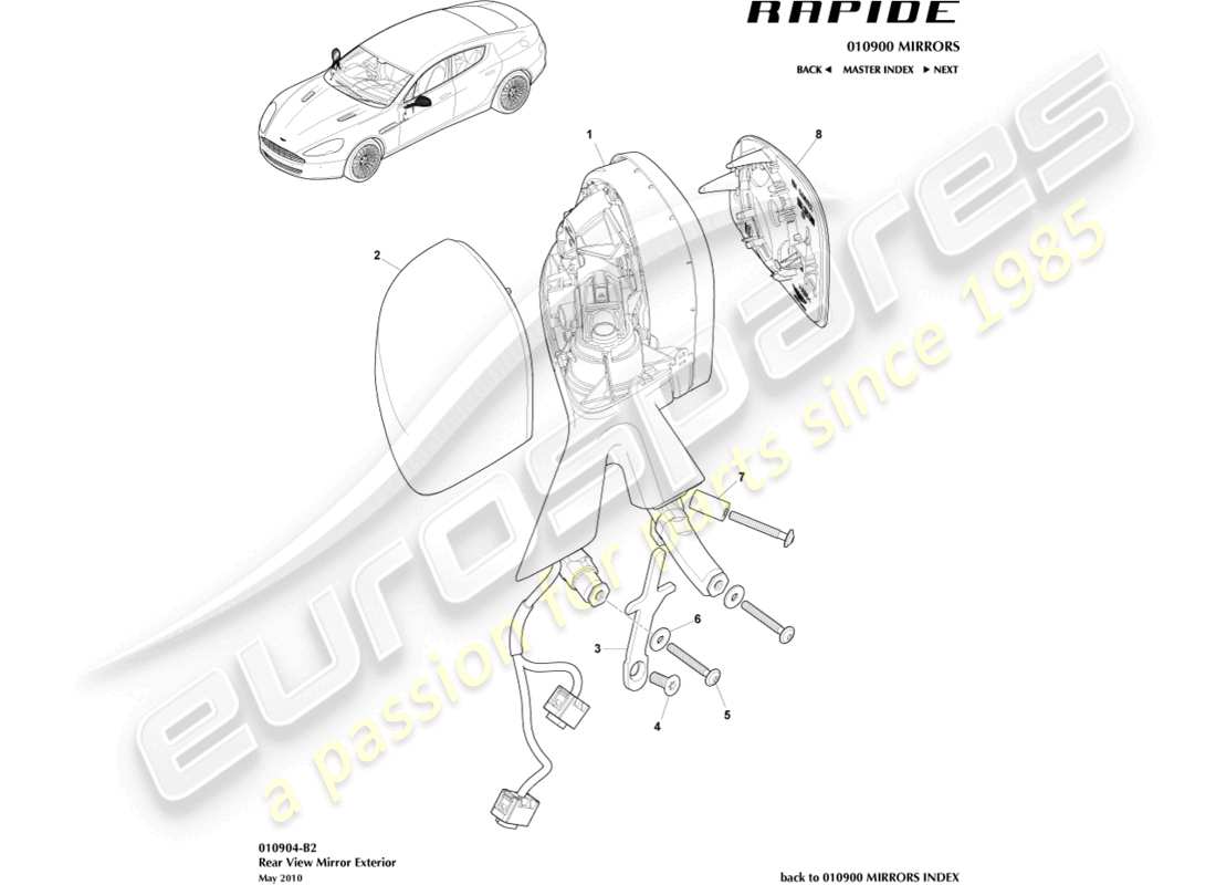 aston martin rapide (2017) exterior rear view mirrors part diagram