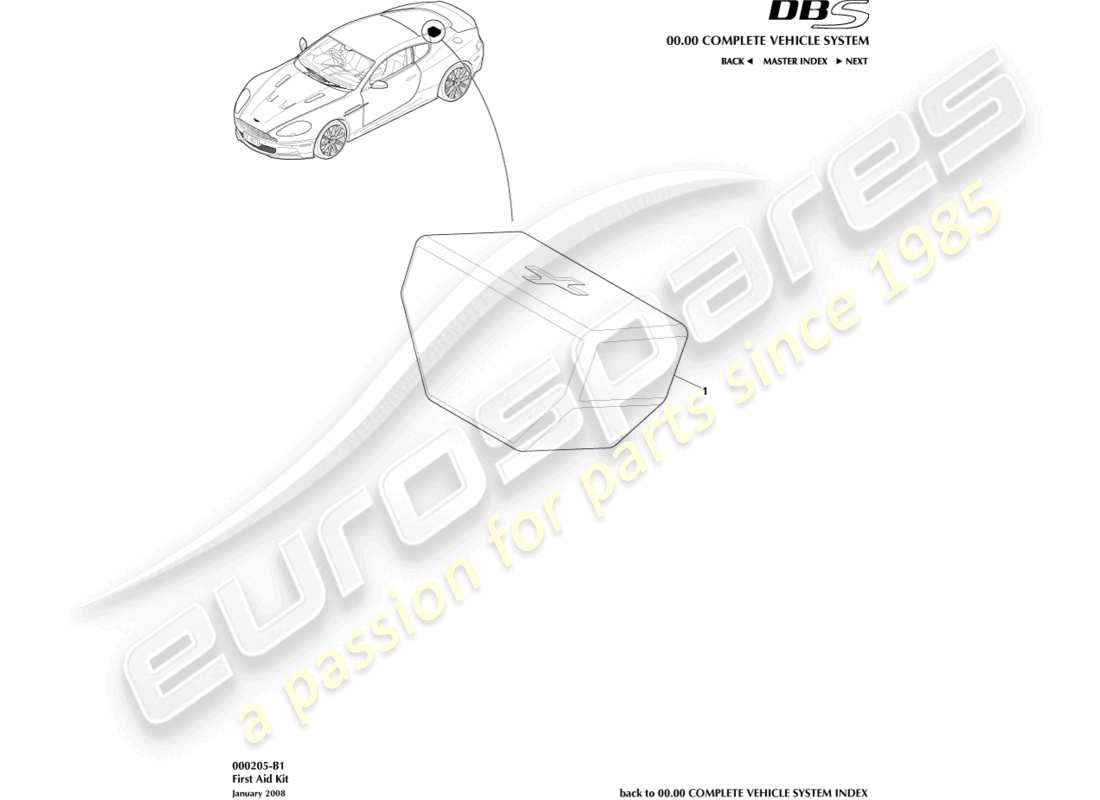 aston martin dbs (2010) first aid kit part diagram