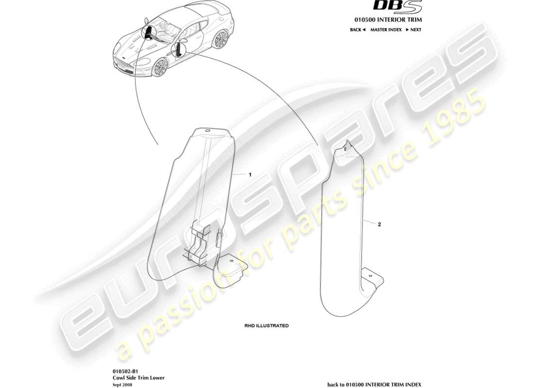 aston martin dbs (2010) cowl side trim, lower part diagram