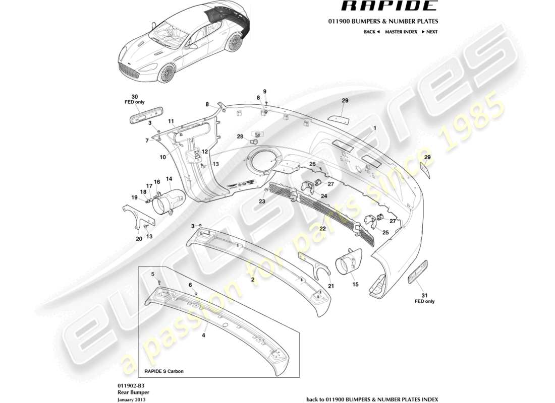 aston martin rapide (2017) rear bumper part diagram
