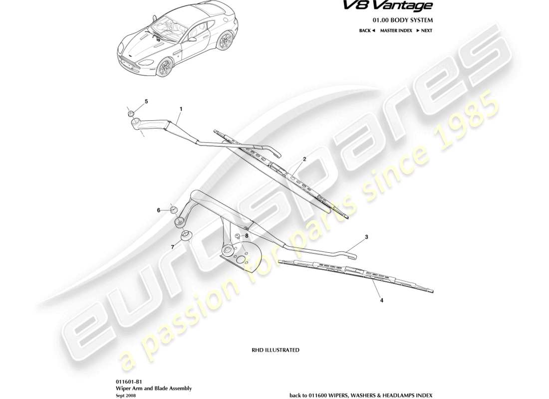 VIEW PARTS DIAGRAMS FROM THE ASTON MARTIN V8 VANTAGE PARTS CATALOGUE a part diagram from the aston martin v8 vantage parts catalogue