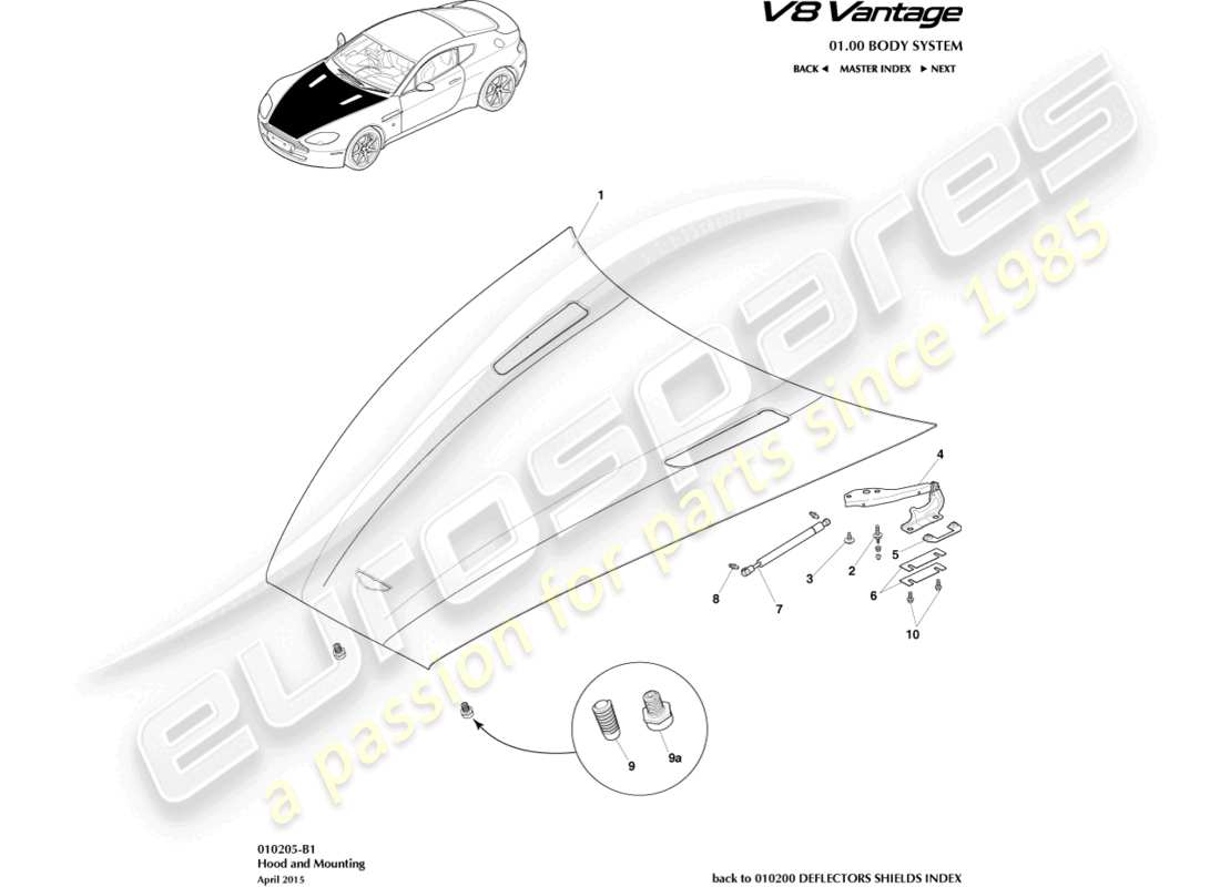 a part diagram from the Aston Martin V8 Vantage (2010) parts catalogue