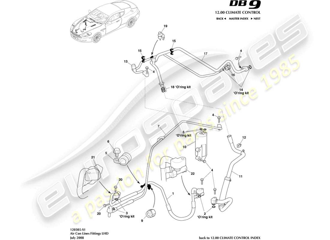 VIEW PARTS DIAGRAMS FROM THE ASTON MARTIN DB9 PARTS CATALOGUE a part diagram from the aston martin db9 parts catalogue