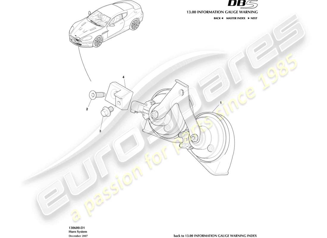 a part diagram from the aston martin dbs (2011) parts catalogue