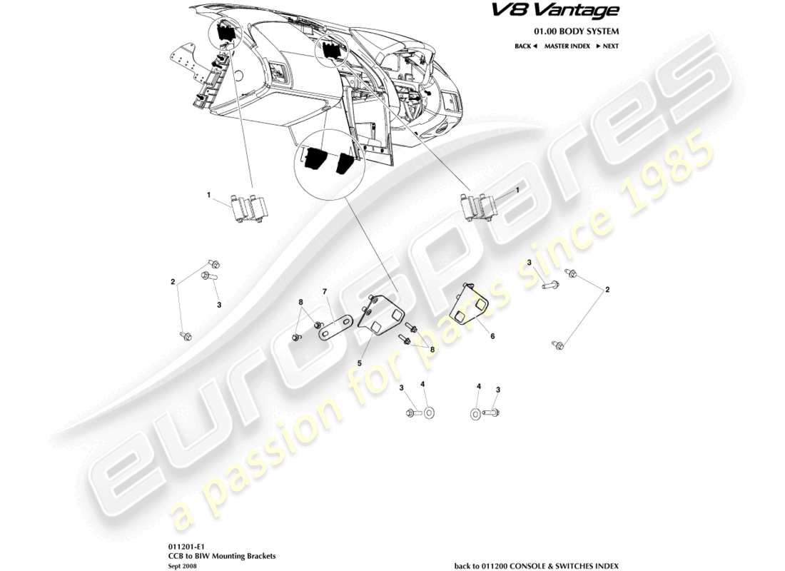 a part diagram from the Aston Martin V8 Vantage (2014) parts catalogue