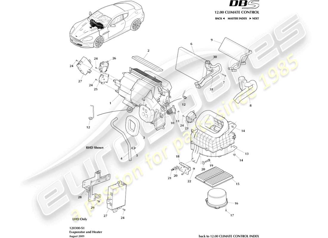 a part diagram from the aston martin dbs (2011) parts catalogue