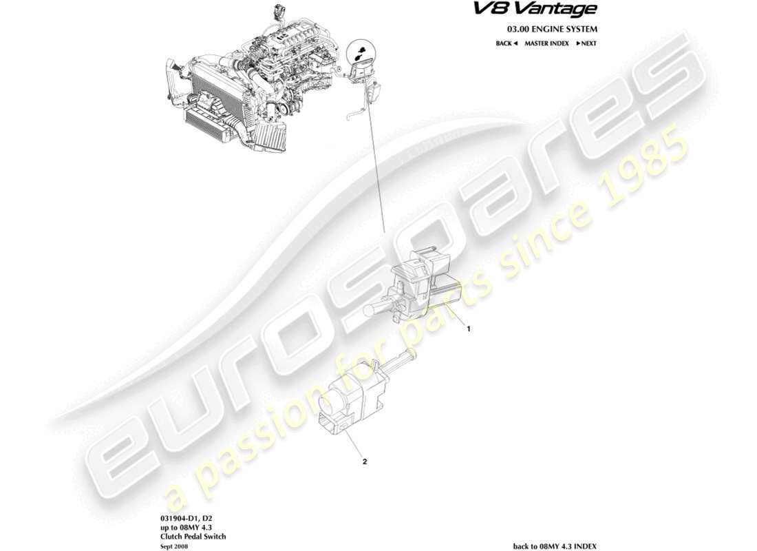 a part diagram from the aston martin v8 vantage (2008) parts catalogue