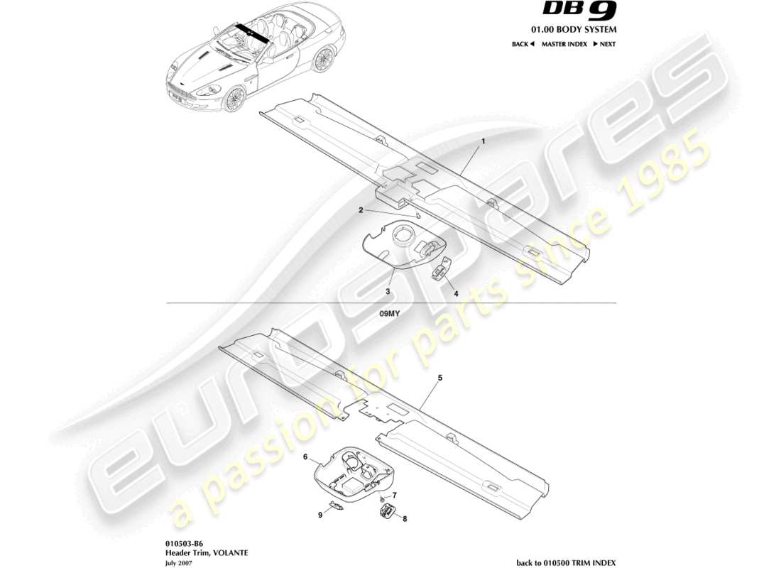 a part diagram from the aston martin db9 (2011) parts catalogue