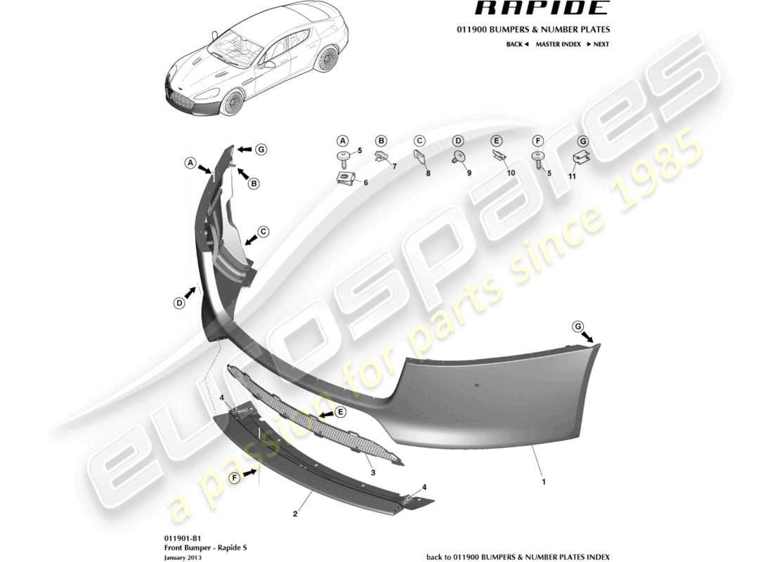 a part diagram from the aston martin rapide (2019) parts catalogue