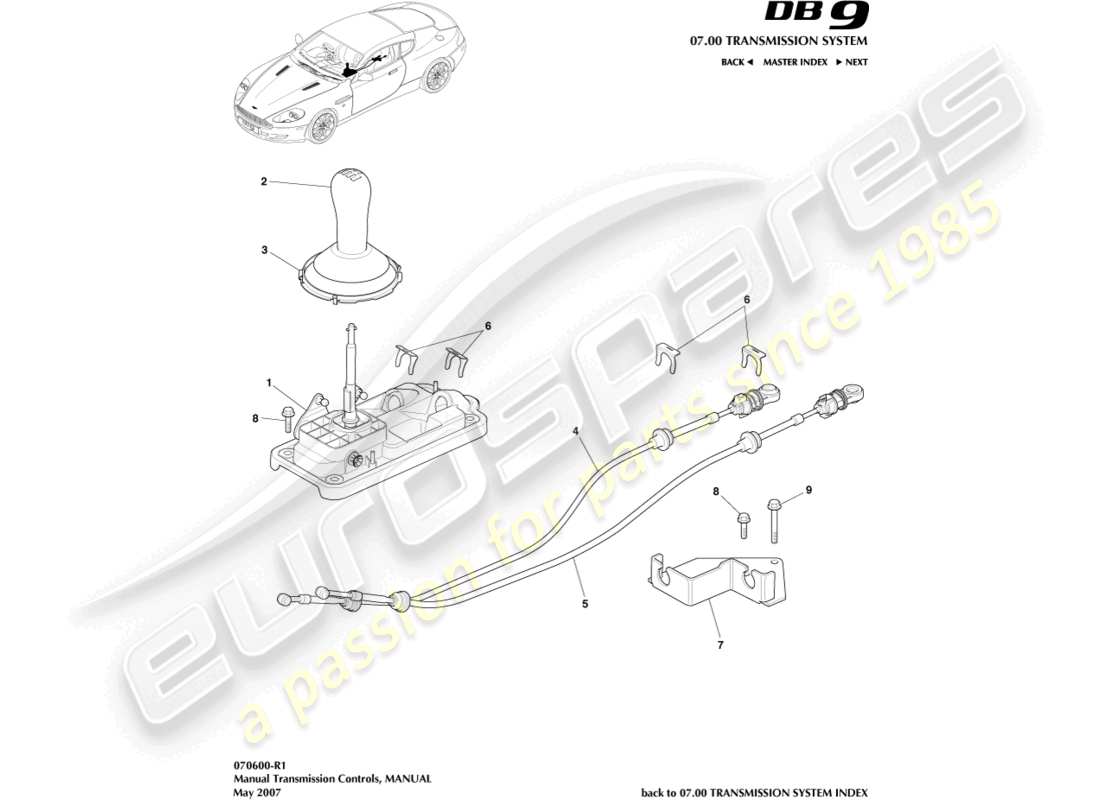 aston martin db9 (2010) gear lever assembly, manual part diagram