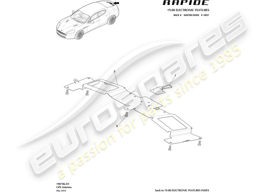 aston martin rapide (2017) gps antenna part diagram